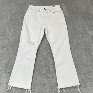 NOEND Jeans Women's 29 Kick Flare High Rise Cropped Frayed Non Stretch Denim